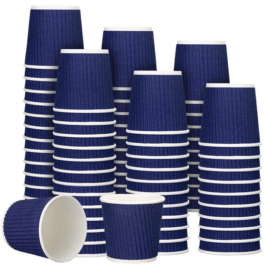 Yaomiao 200 x Disposable Espresso Cups, 4 oz, Corrugated Paper, Insulated, Heat Resistant, Blue, for Party, Cold Drinks, Tea