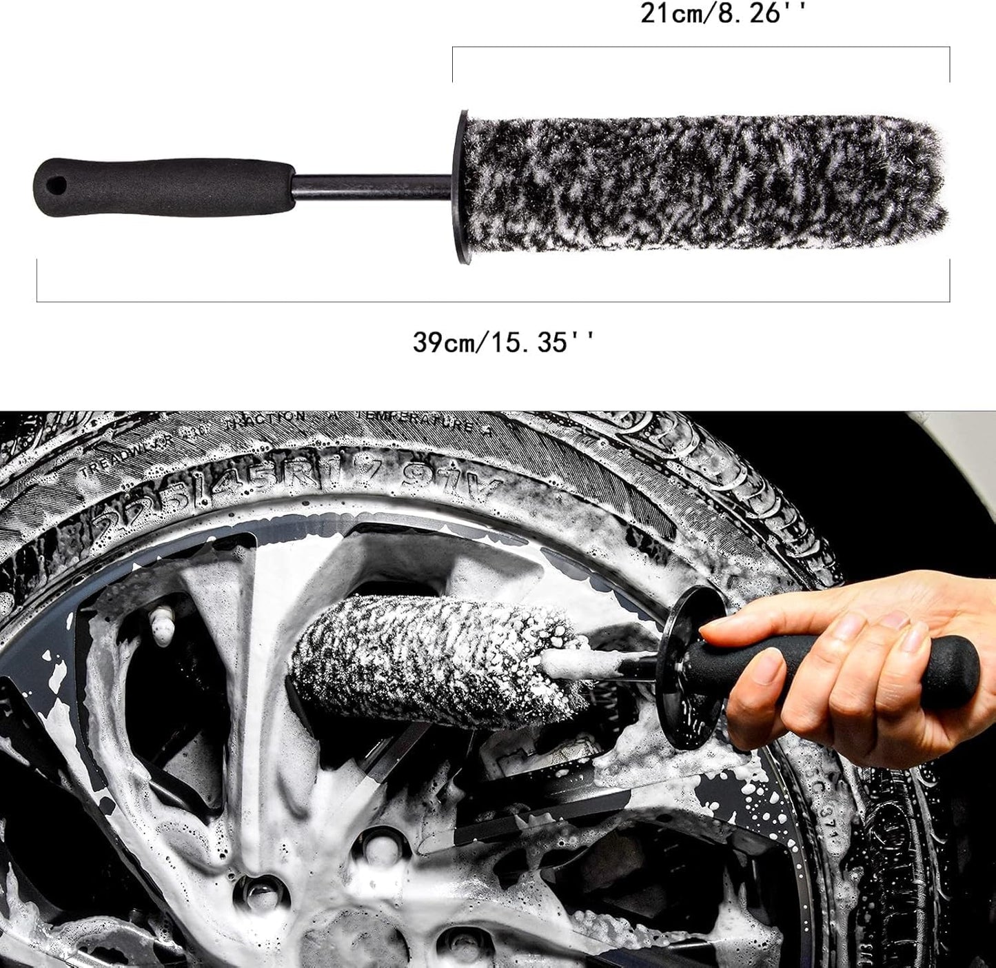 Car Wheel Rim Brush Kit, Woolies Wheel Brush, Car Cleaning Brush Fiber Rod, Steel Ring Fiber Cleaning Brush, Long Non-Slip Handle Clean Brush, Great to Clean Car Wheel Rim