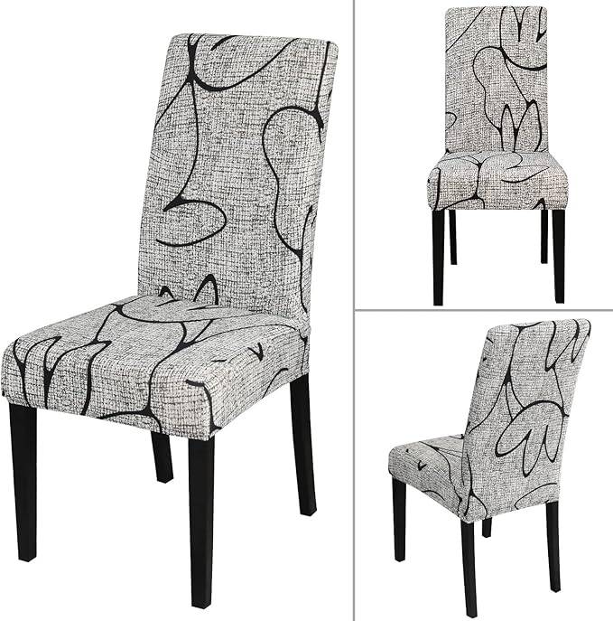 JQinHome Pattern Chair Covers for Dining Room Set of 6, High Stretch Removable Washable Parsons Chair Slipcover for Home Party Hotel Wedding Ceremony (6PCS, Lotus Gray)
