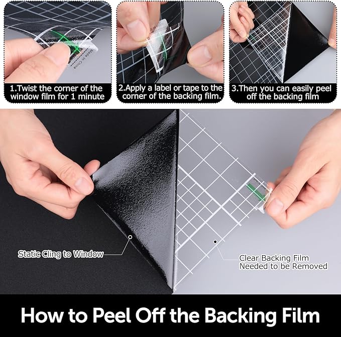 HIDBEA Blackout Window Film,100% Light Blocking Room Darkening Window Privacy Film,Frosted Glass Window Film Heat Control, Removable Window Cover Tint for Day Sleep (Black,35.4in x 6.5ft)