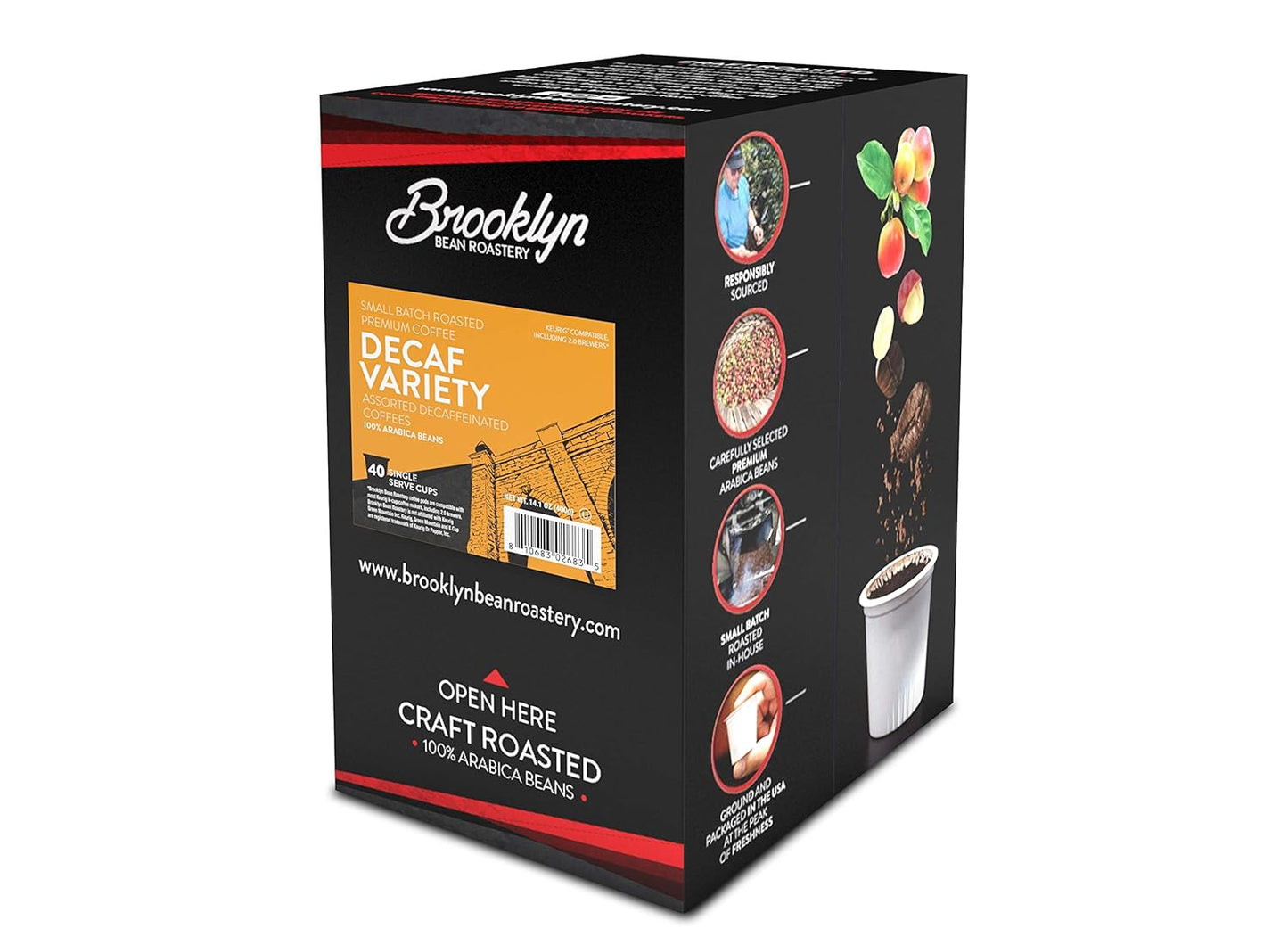 Brooklyn Beans Coffee Pods, Assorted Decaf Variety Pack - Compatible with Keurig K Cup Brewers Including 2.0 Coffee Makers, 40 Count, Perfect for Decaf Coffee Lovers