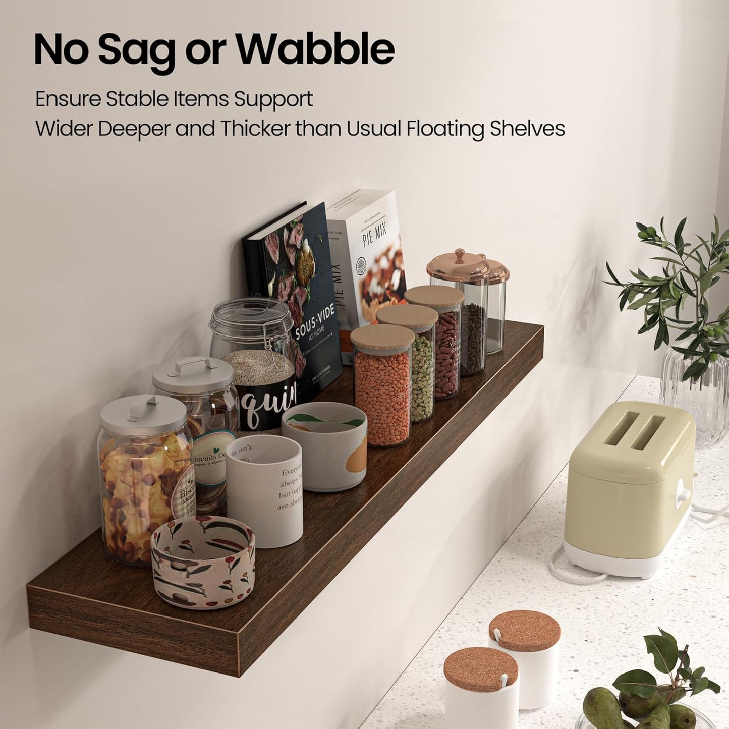 Floating Shelves for Wall, 40" W x 8" D x 1.5" H, Wooden Wall Mounted Display Shelves with Invisible Brackets for Living Room, Bedroom, Bathroom, Kitchen Decor and Storage, Set of 2, Walnut