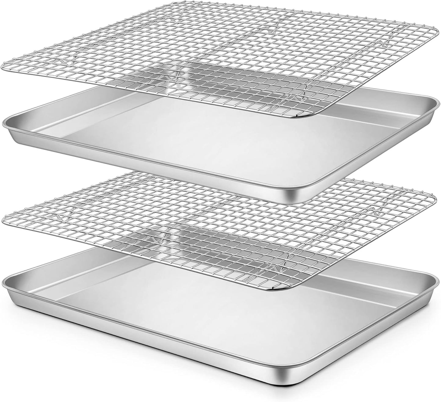 P&P CHEF 17.5 Inch Baking Sheet and Rack Set, Stainless Steel Cookie Sheets Oven Baking Pans Trays with Cooling Racks for Cooking & Roasting, Oven & Dishwasher Safe, (4Pcs)