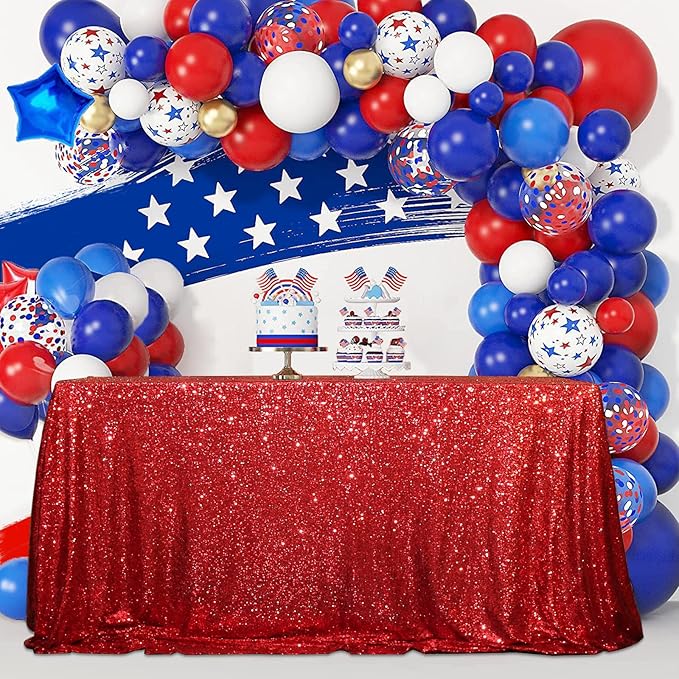 SquarePie Sequin Tablecloth 50 x 72 Inch Red Sparkly Table Linen for Wedding Party