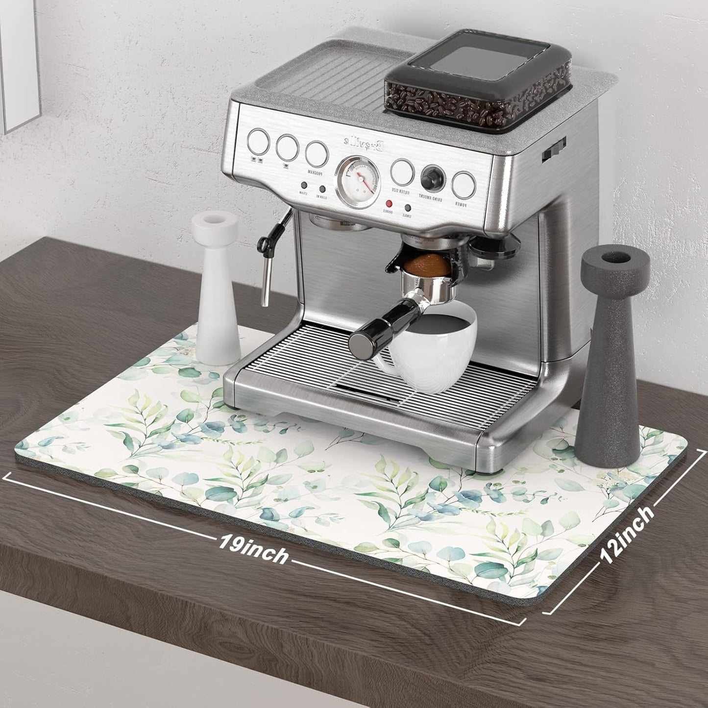 Rnivvi Coffee Mat, 12" x 19" Cute Minimalism Design Coffee Bar Mats for Espresso Machine Station Accessories and Organizer, Hide Stain Rubber Backed Absorbent Dish Drying Pad for Kitchen Counter,White