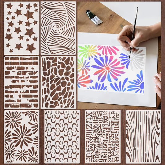 Yazhiji 8PCS Large Stencils for Geometric Painting, Reusable Geometric Painting Stencils Abstract Layering Stencil for Painting on Wood Canvas Furniture Floor Decor DIY Supplies