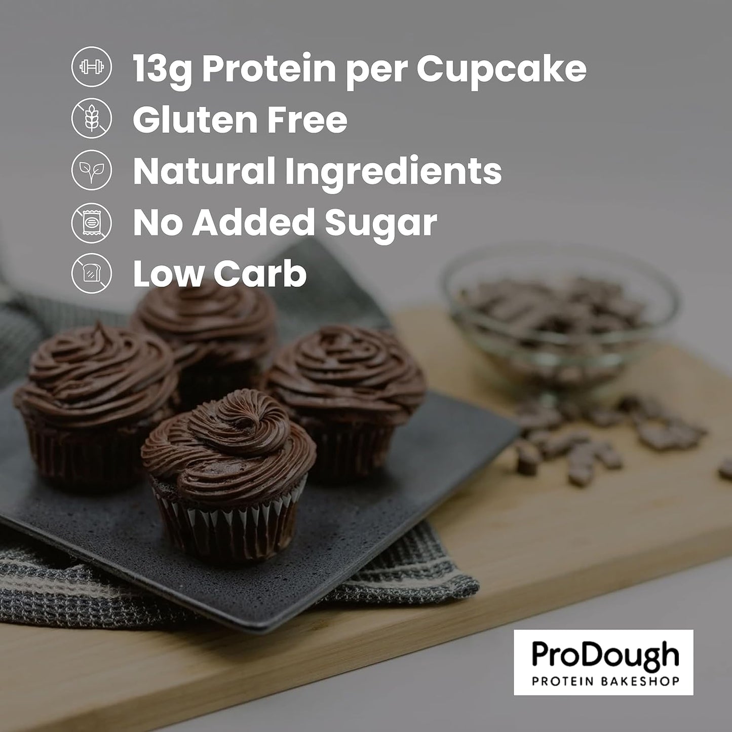 ProDough High Protein- Gluten Free Cupcake Mix, Low Carb, 13g of Protein per Cupcake, No Added Sugars, Keto Friendly, Makes 12, Healthy Dessert (Chocolate)