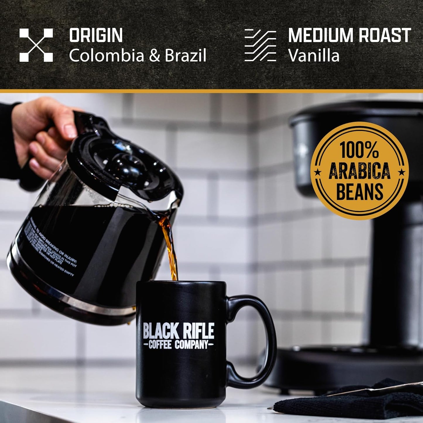 Black Rifle Coffee Company Ground Coffee Medium Roast - Roasted Blend Made from Pure Arabica Beans - Colombian & Brazilian Beans - Veteran Founded & American Made (Vanilla, 12oz Bag)