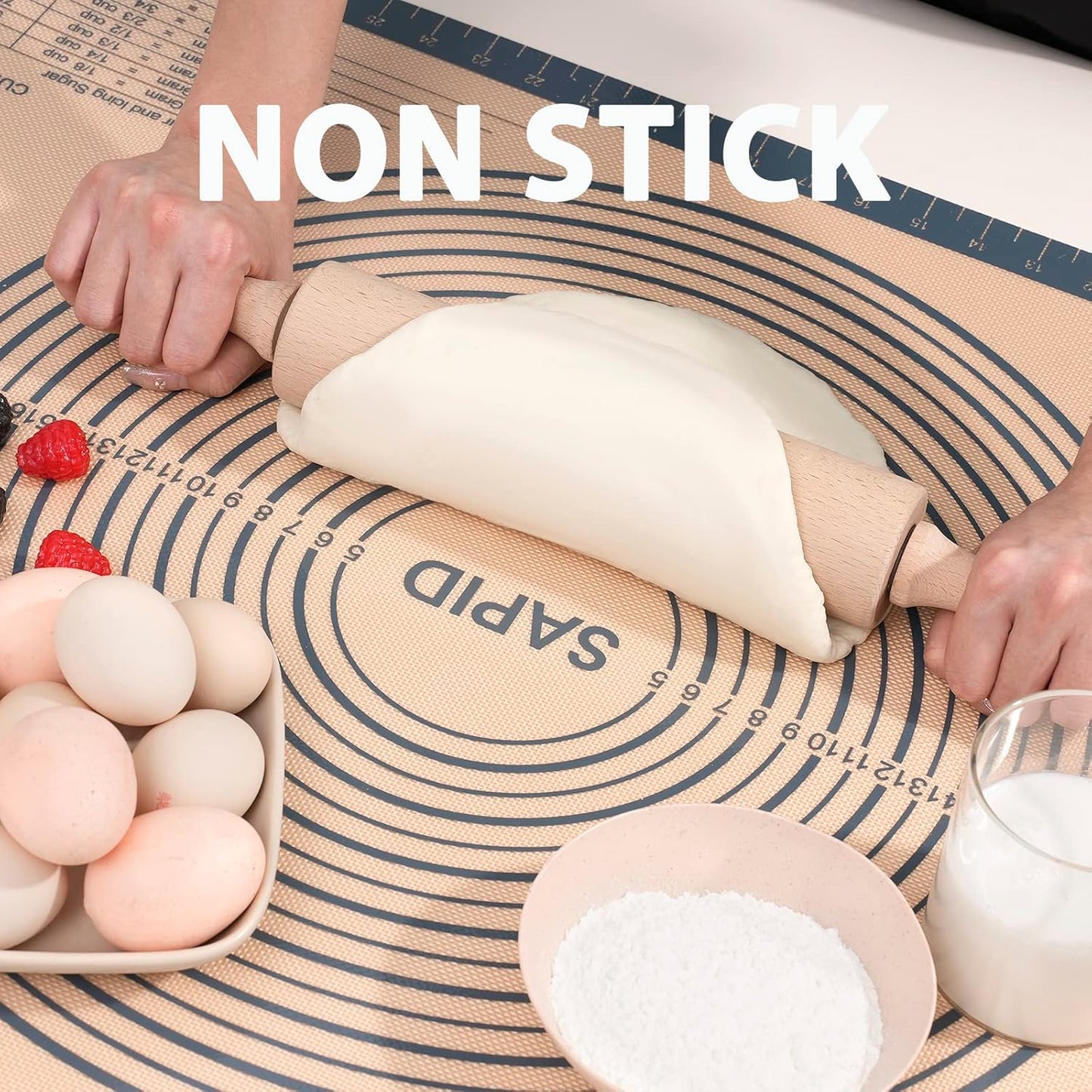 Non Slip Silicone Pastry Mat Large with Measurements for Non-stick Dough Rolling, Pie Crust, Pastry Roll Out, Cookies,Bread and Silicon Kneading Mat (16" x 24", Gray)