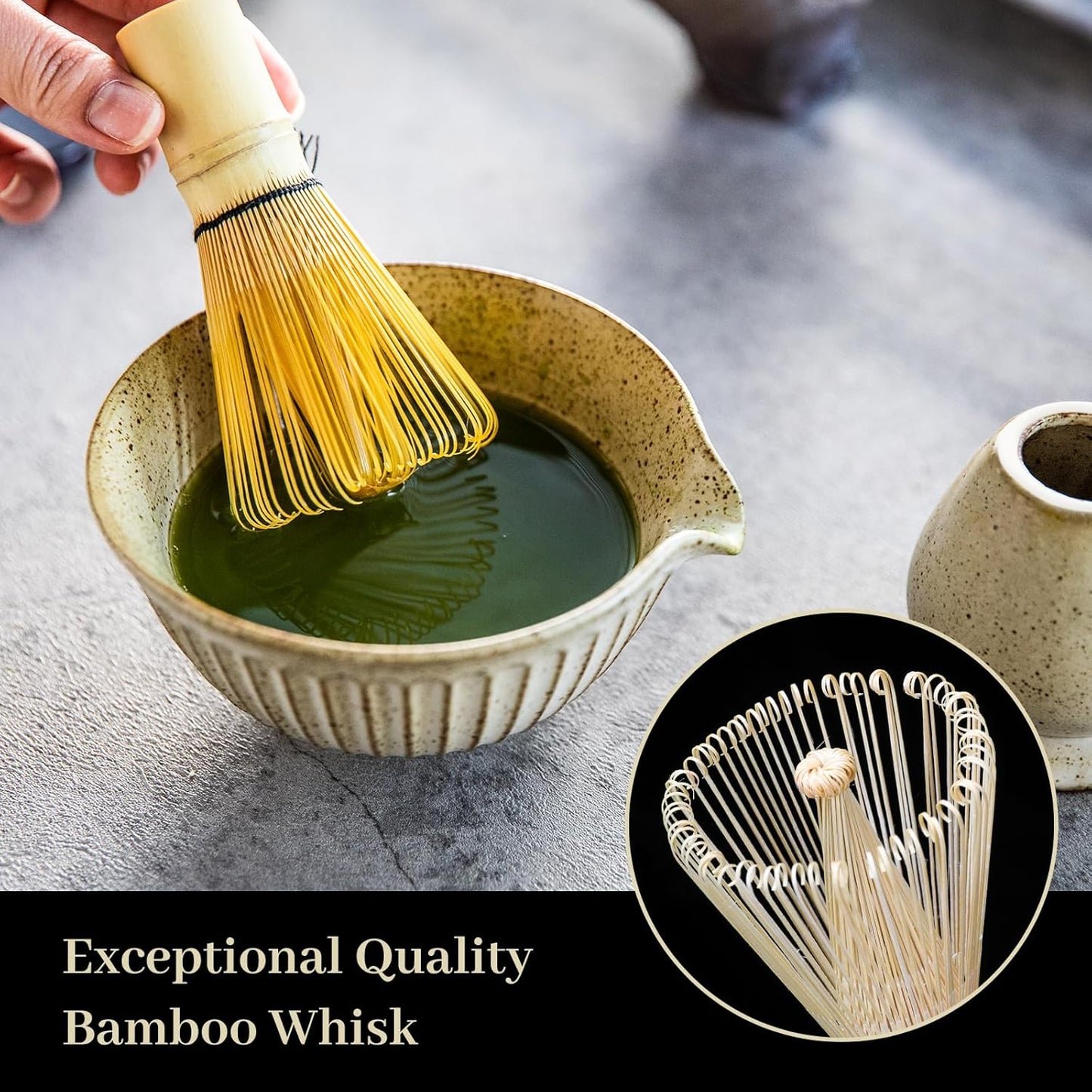 Matcha Set - Match Bowl with Spout and Whisk, 11 OZ, Scoop, Whisk and Holder, Sifter - 5pc Perfect Matcha Kit for Tea Ceremony (Mottled vintage)