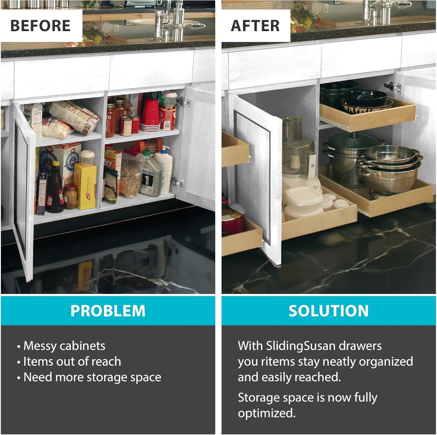 SlidingSusan Pull Out Drawer Organizer for Cabinets, Gliding Soft Close Shelves for Kitchen, Pantry, Bathroom, & Storage Organization, 9 Ply Baltic Birch, 12 Inch Wide x 21 Inch Deep