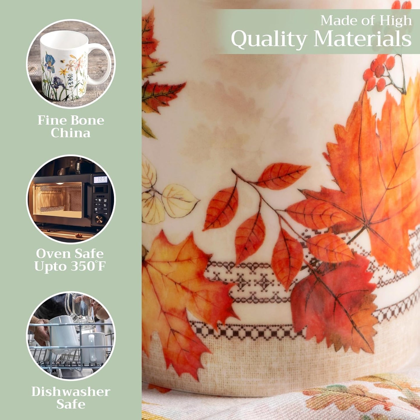 Maison d' Hermine Coffee Mug with Handles Fine Bone China Mugs Pack of One Tea Cups for Hot Beverages Cappuccino Latte Home Restaurant Office Perfect for Gift (Amarante - Charmille, 12 Ounce)