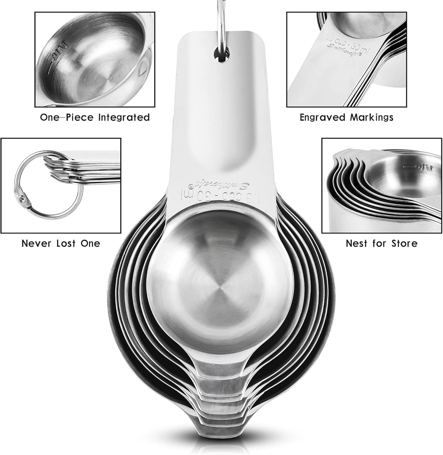 Measuring Cups and Spoons Set, 18/8 Stainless Steel Measuring Cups and Spoons set 17, Metal 7 Metric Measure Cups and 9 Dry Measure Spoons with 1 Leveler for Kitchen & Baking