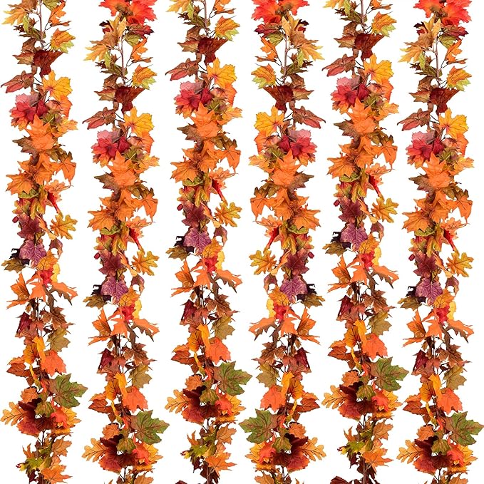 Lvydec 6 Pack Fall Maple Garland - 5.9ft/Strand Artificial Fall Foliage Garland Realistic Maple Leaves Autumn Decor for Home Wedding Halloween Thanksgiving Party