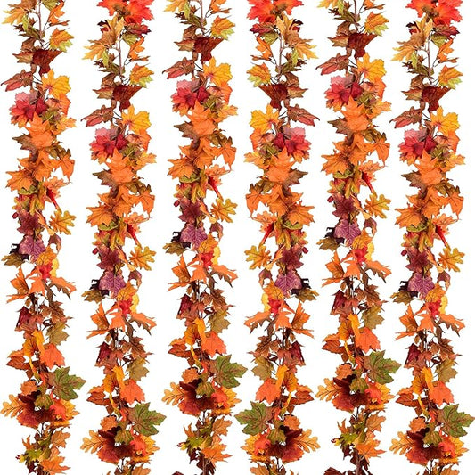 Lvydec 6 Pack Fall Maple Garland - 5.9ft/Strand Artificial Fall Foliage Garland Realistic Maple Leaves Autumn Decor for Home Wedding Halloween Thanksgiving Party