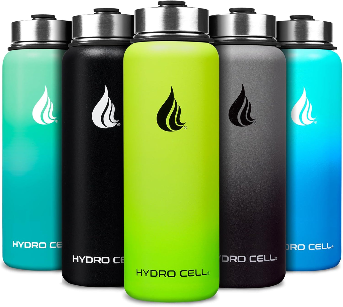 HYDRO CELL Stainless Steel Insulated Water Bottle with Straw - For Cold & Hot Drinks - Metal Vacuum Flask with Screw Cap and Modern Leakproof Sport Thermos for Adults (Neon 40oz)