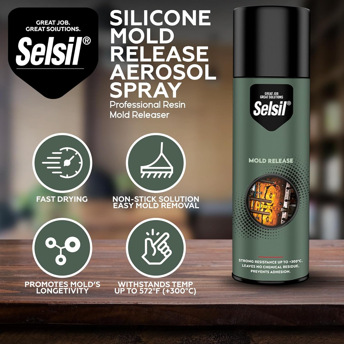 SELSIL Silicone Mold Release Aerosol Spray (4 x 13.5 fl oz) Professional Resin Mold Releaser, Non-Stick, Fast-Drying & Easy Mold Removal, (Pack of 4)