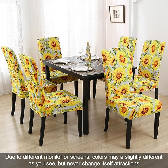 JQinHome Pattern Chair Covers for Dining Room Set of 4, High Stretch Removable Washable Parsons Chair Slipcover for Home Party Hotel Wedding Ceremony (Sunflower,4PCS)
