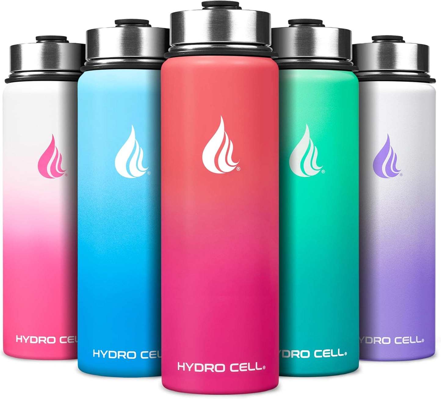 HYDRO CELL Stainless Steel Insulated Water Bottle with Straw - For Cold & Hot Drinks - Metal Vacuum Flask with Screw Cap and Modern Leakproof Sport Thermos for Adults (Coral/Punch 24oz)
