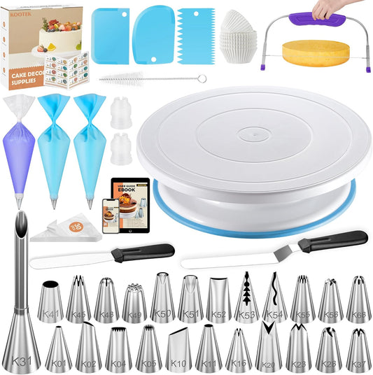 Kootek 96PCs Cake Decorating Kits, Baking Supplies Tools with Cake Stand Turntable, Piping Bags and Tips, Cake Leveler, Frosting Icing Spatulas & More Accessories for Cake Cupcake Decorations