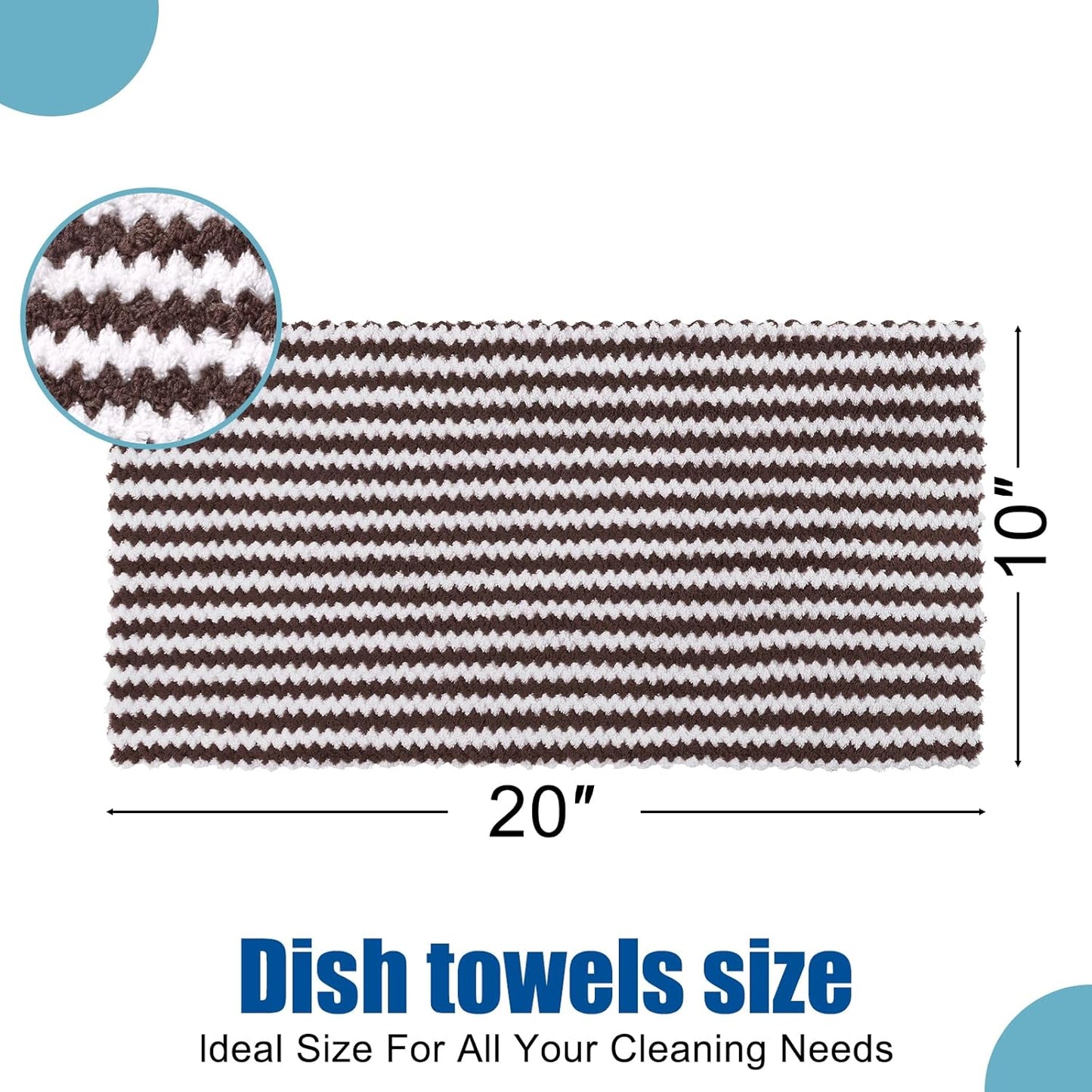 Homaxy Kitchen Towels(24 Pack, 10 x 20 inches), Ultra Soft and Absorbent Dish Towels, Reusable Fast Drying Microfiber Cleaning Cloth, Coral Velvet Wave Design No-lint, Brown