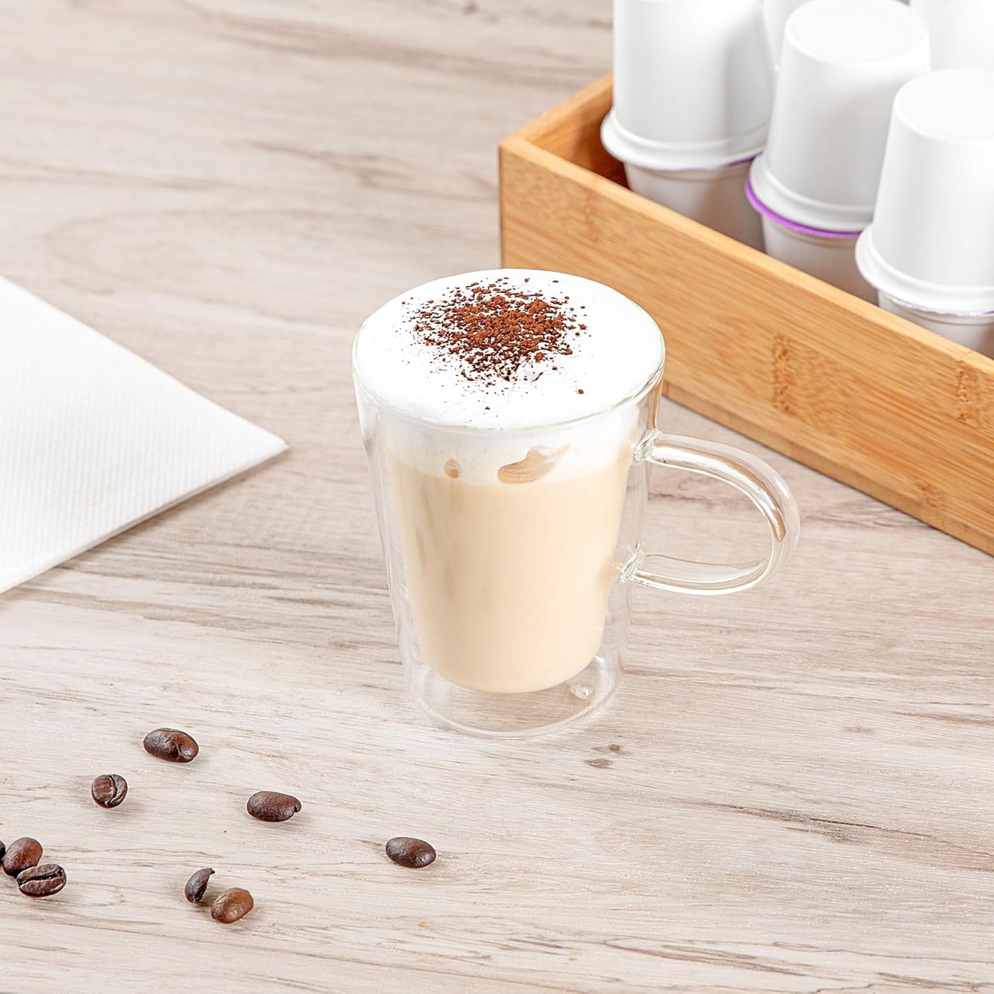 Restaurantware-Forma Professional 5.1 oz Double Wall Glass Mugs, 12 Insulated Coffee Mugs With Handle - Dishwashable, Reusable, Clear Glass Beverage Cups, Freezable, For Hot Or Cold Beverages