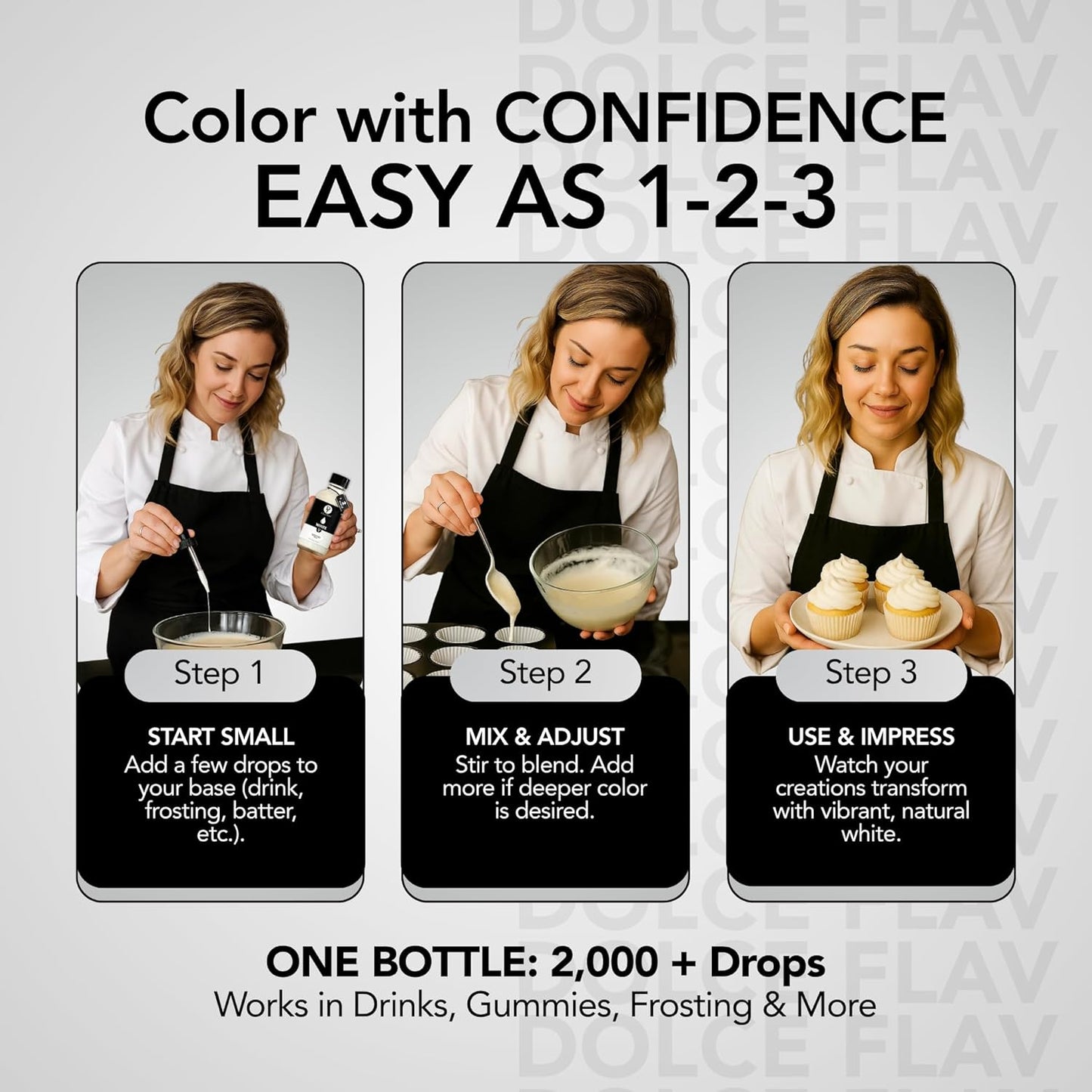 Dolce Flav Natural White Food Coloring – 2 oz Liquid Whitening Dye from Palm Oil with Graduated Dropper | Water-Soluble | For Frostings, Fillings & Beverages | Kosher | Made in USA