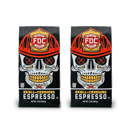 Fire Department Coffee - Gives Back to Firefighters - Skull Crushing Espresso Ground Coffee - Full-Bodied & Bold - Roasted in the USA - Dark Roast Espresso - Veteran Owned (12 oz, Pack of 2)