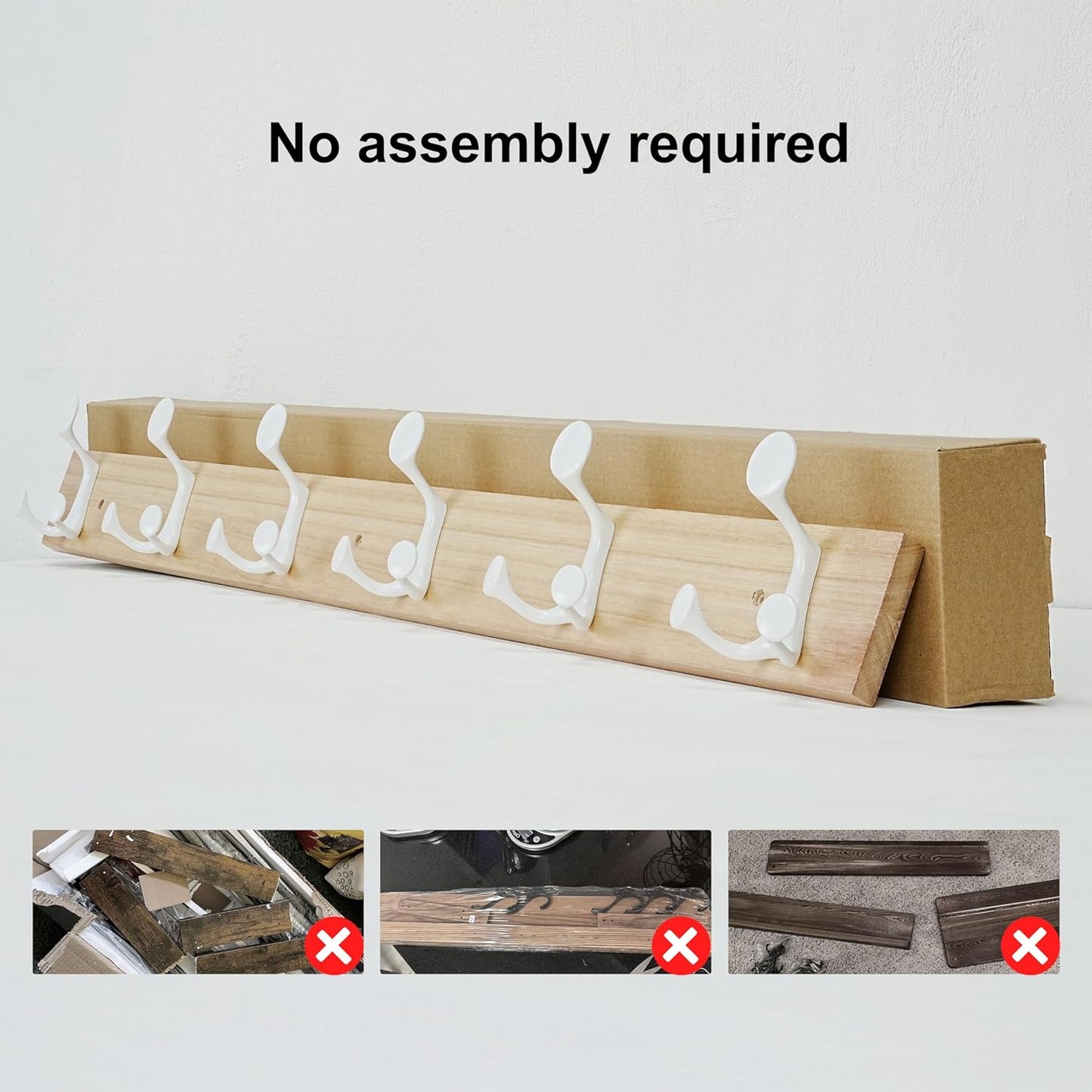 SKOLOO 39-Inch Natural Wood Coat Rack Wall Mount with 6 Triple Hooks - Ideal for Family Entrances, Classrooms, and Pet Supplies Storage - Perfect Coat Hooks for Wall