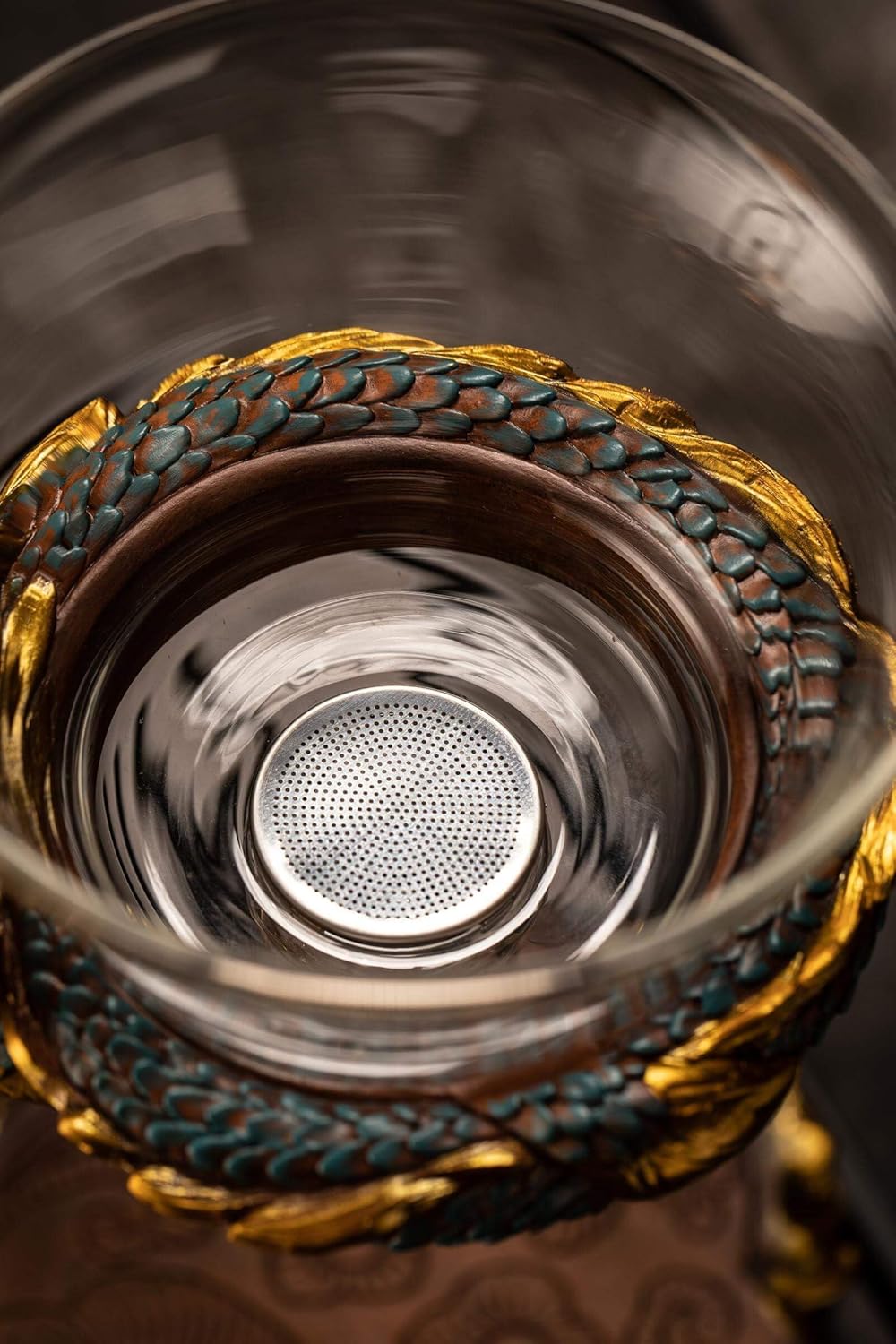 Glass Teapot Set with Infuser Semi Automatic Dragon Tea Set (Blue golden teapot)