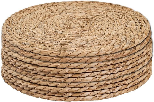 Defined Deco Woven Placemats Set of 10,12" Round Rattan Placemats,Natural Hand-Woven Water Hyacinth Placemats,Farmhouse Weave Place Mats,Rustic Braided Wicker Table Mats for Dining Table,Home,Wedding.