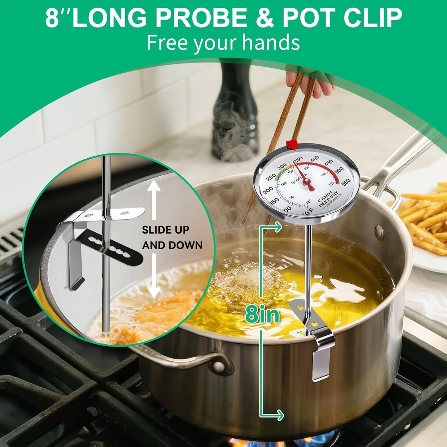 BOMATA 2-Pack Waterproof IP67 Candy Thermometers with Pot Clip, Deep Fry Oil Thermometer with Upgraded 2.5in Large Display for Cooking, Food, Turkey, BBQ, Grill... Mth400