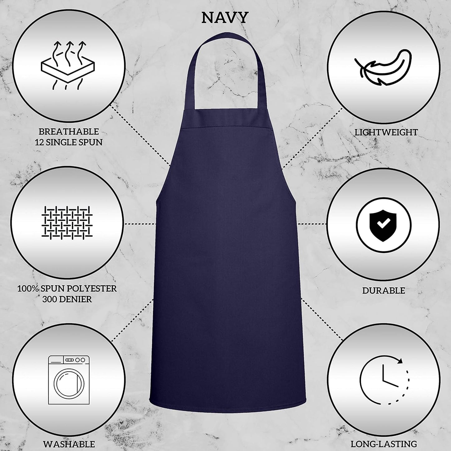 GREEN LIFESTYLE 12 Pack Professional Chef Apron – Grilling Aprons for Men, Waterproof Cooking Apron for BBQ, Work or Restaurant Use, Kitchen Aprons for Women – Navy, No Pockets