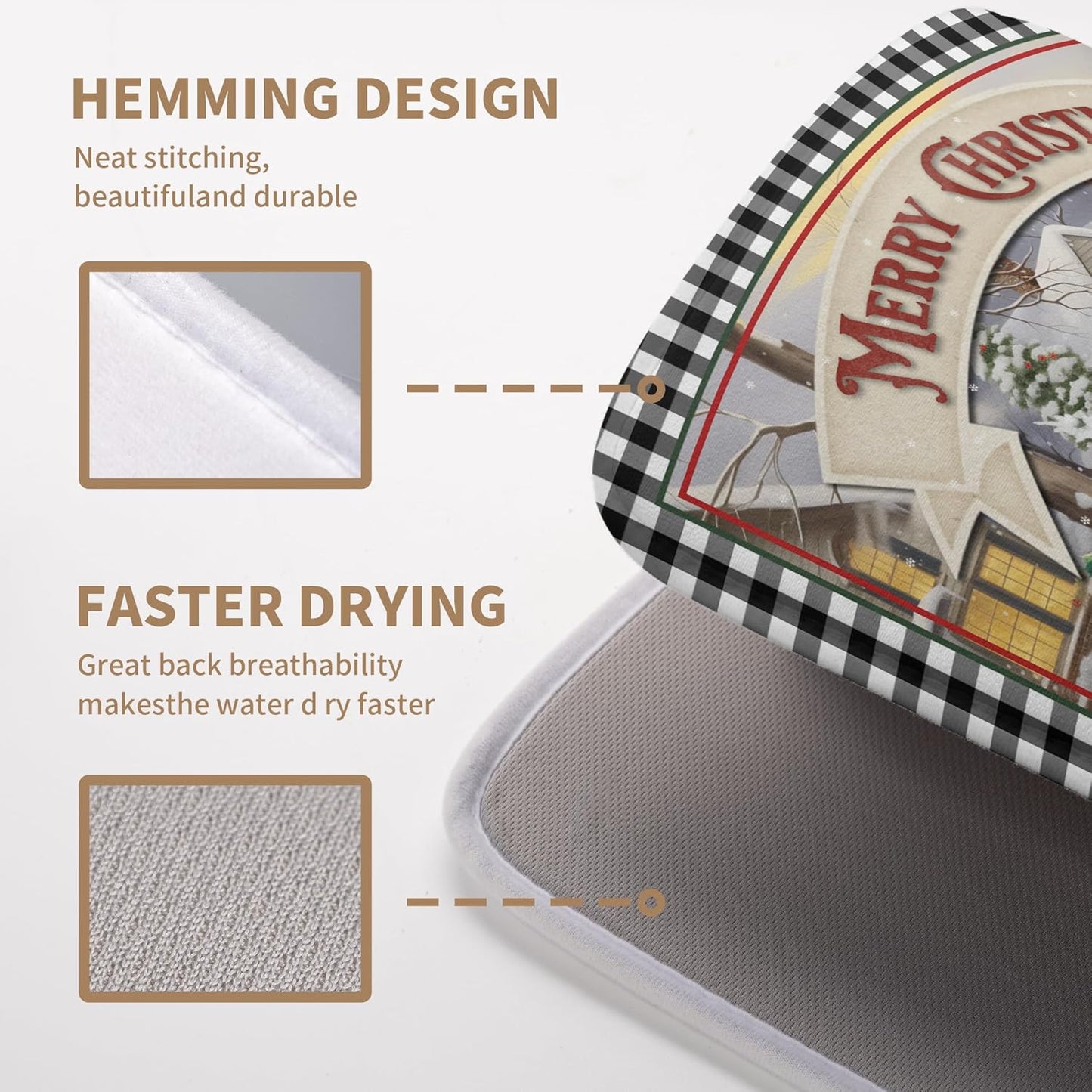 Merry Christmas Dish Drying Mat for Kitchen Winter Snowman Large Dish Drying Mat Buffalo Plaid Kitchen Drying Mat Truck Tree Microfiber Drying Mats Absorbent Dish Pad 18x24 inch