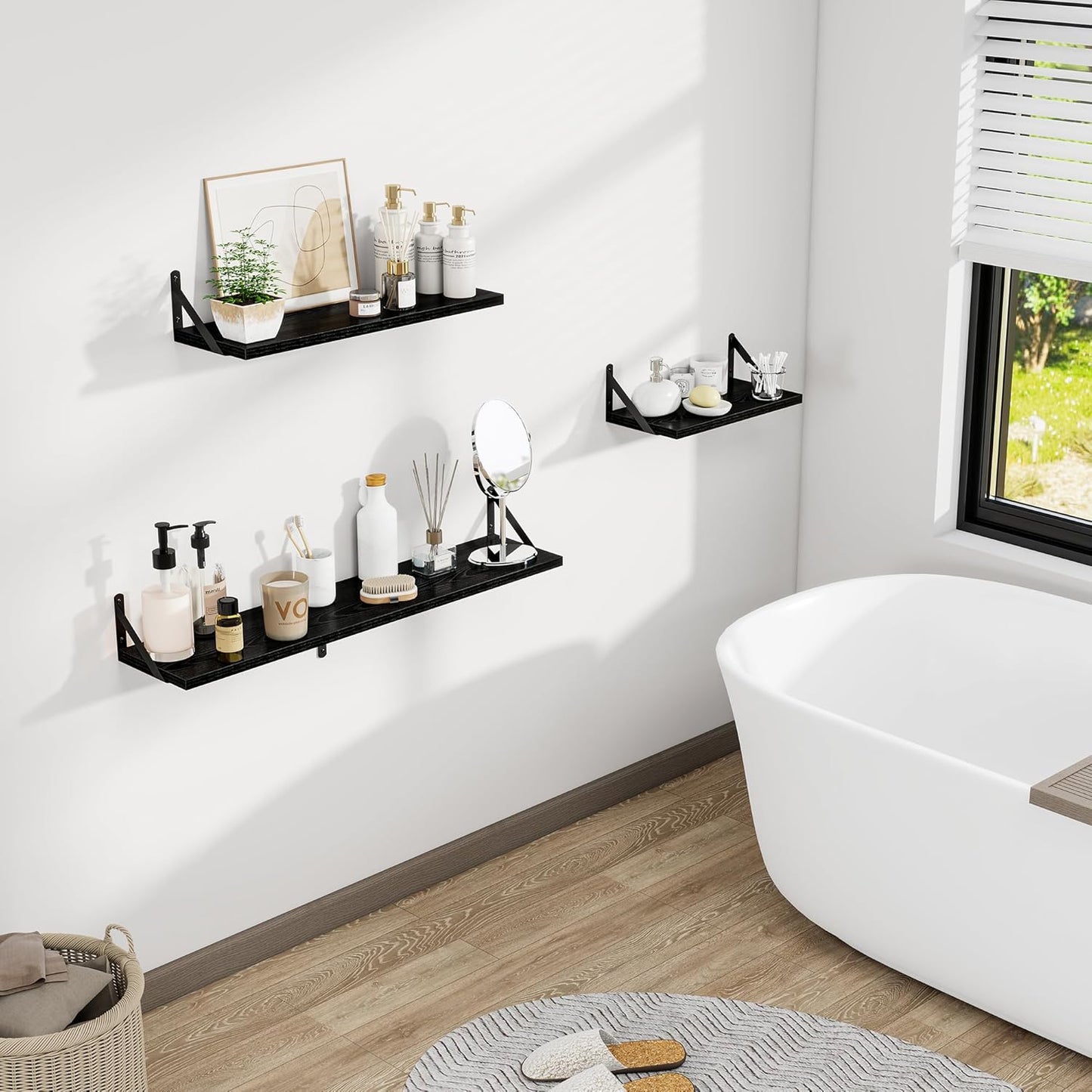 Dreamland Black Floating Shelf 36 inch, 36W x 8D Wall Mounted Shelves Set of 2, Wide Display Ledge Shelf with Sturdy Metal Brackets for Living Room, Bathroom, Bedroom and Kitchen