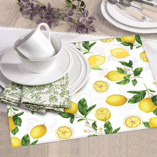 Lemon And Leaves Dish Drying Mat, Highly Absorbent Microfiber Kitchen Counter Pad Reusable Washable, 16*18"