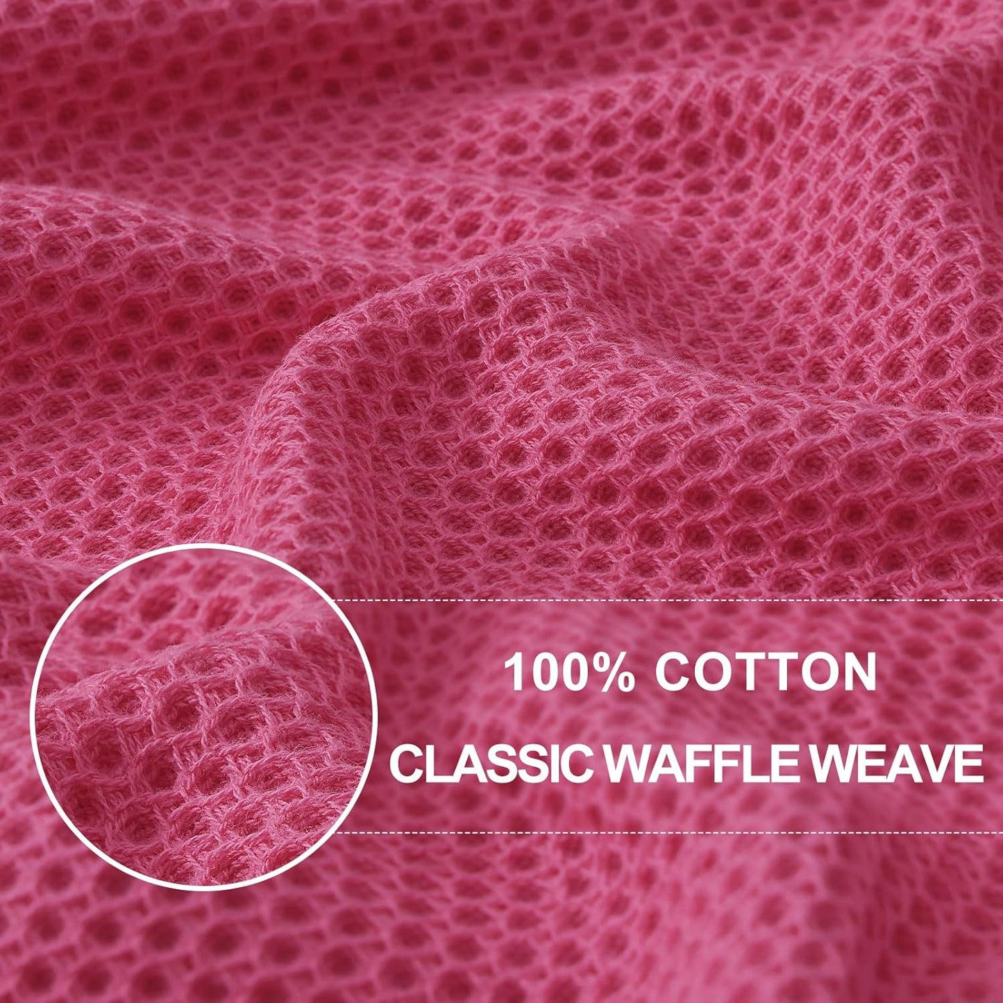 Homaxy 100% Cotton Waffle Weave Kitchen Dish Towels, Ultra Soft Absorbent Quick Drying Cleaning Towel, 13 x 28 Inches, 8-Pack, Hot Pink