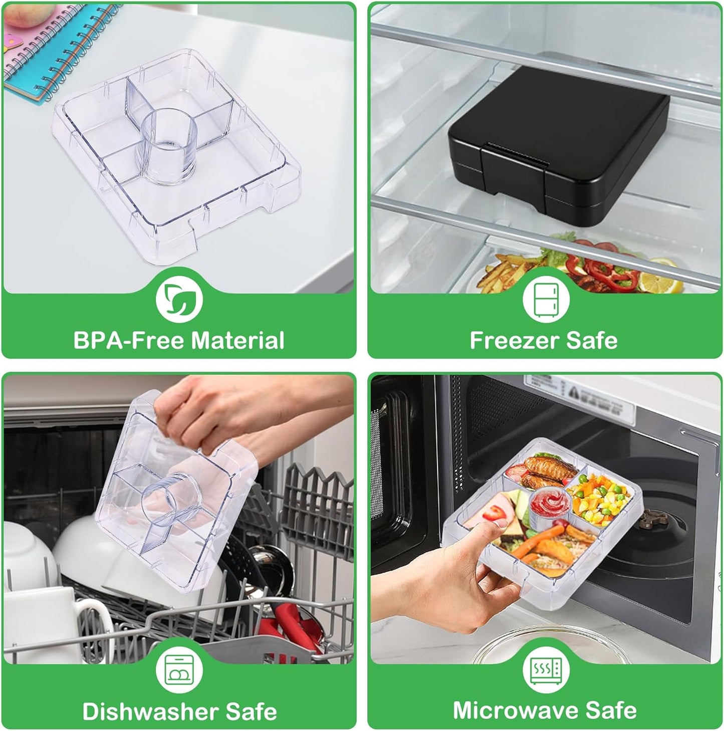 Bento Lunch Box Set With 10oz Soup Thermo, Leak-proof Lunch Containers with 4 Compartment, Kids Hot Thermo Food Jar/Insulation Lunch Bag, Food Containers for School (Black)