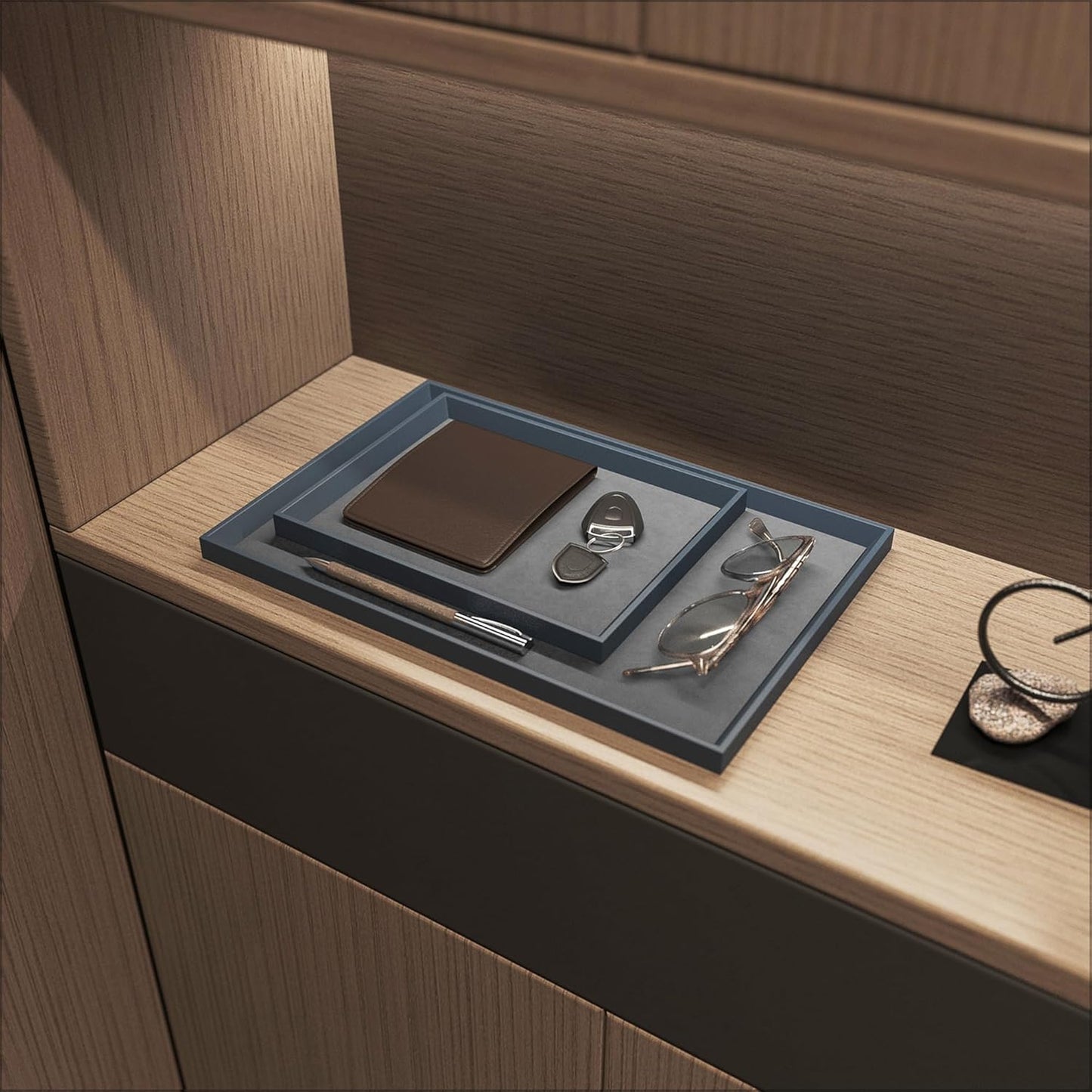 Oirlv Premium Leather Flat Jewelry Tray Jewelry Display Organizer Plate,Catchall Tray, Nightstand or Dresser Organizer(Large)