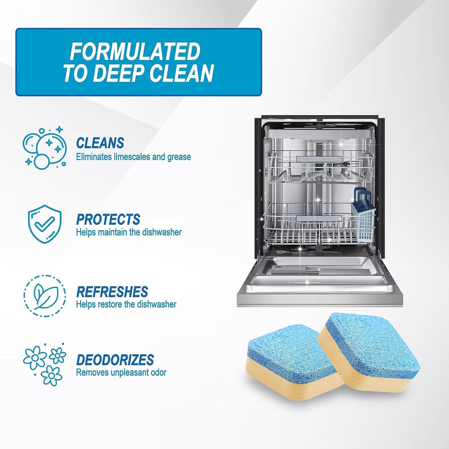 Air Jungles Dishwasher Cleaner Tablets 24 Count, Lemon Scent, Deep Cleaning Descaler, Formulated To Clean Dishwasher Machine, Remove Odor, Hard Water, Calcium, Bad Smell, 12 Month Supply