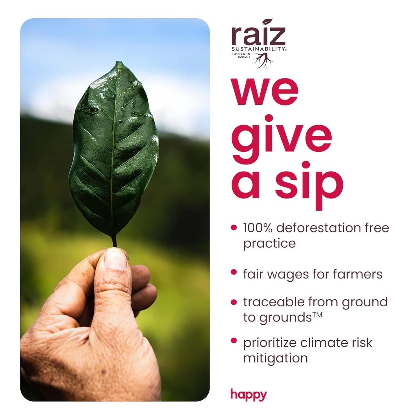 happy coffee medium roast coffee pods, 22 count, notes of chocolate & confidence, compatible with most K-cup brewers, rainforest alliance certified