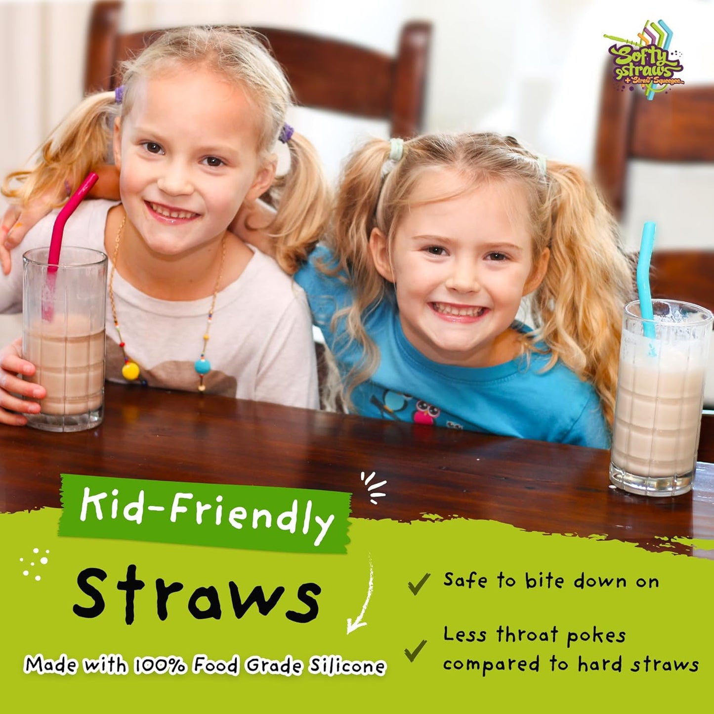 Wide Premium Reusable Silicone Drinking Straws + Patented Straw Squeegee - 9” Long With Curved Bend for 20 30 32 oz Tumblers Non Rubber, Flexible, Safe for Kids/Toddlers, Smoothie