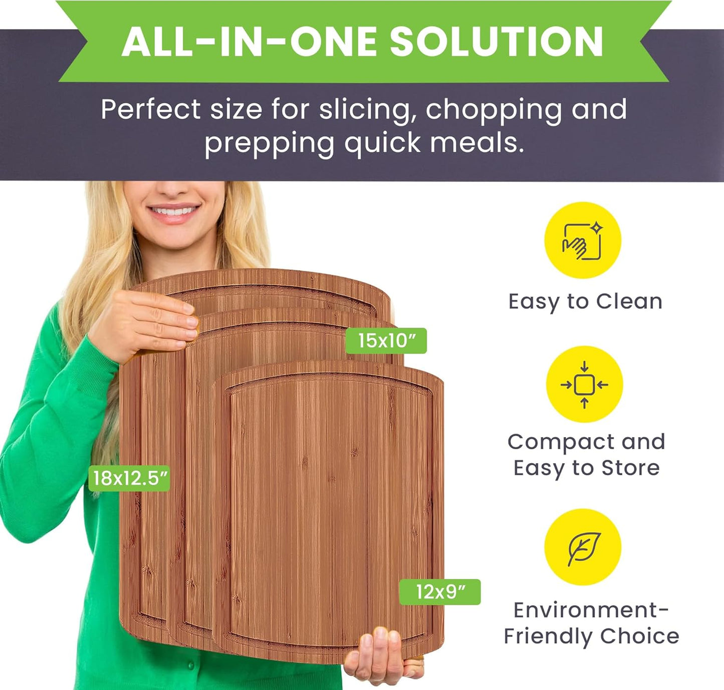 Bamboo Cutting Board Set of 3 - Dark