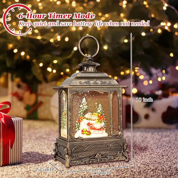 Christmas Snow Globes,Christmas Decorations for Home,with 6 Hour Timer,Musical Snow Globe,Battery Or USB Powered,Christmas Lantern,Christmas Festival Decor, Snowman Skiing