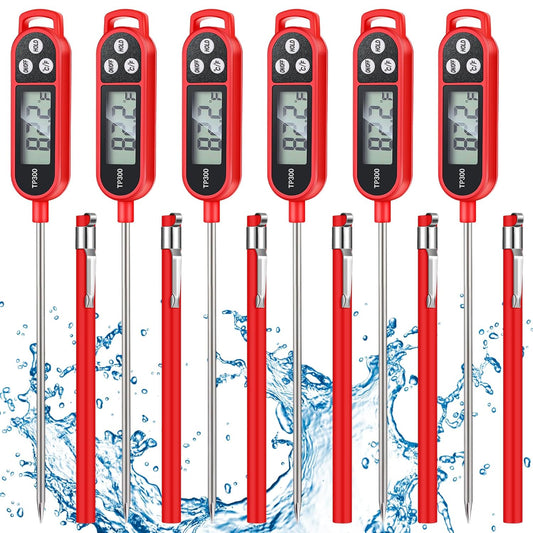 6 Pcs Meat Thermometer Food Thermometer with Probe Water Liquid Instant Read Digital Thermometer Cooking Thermometer Supplies BBQ Kitchen Thermometer for Cooking Milk Yogurt (Red)