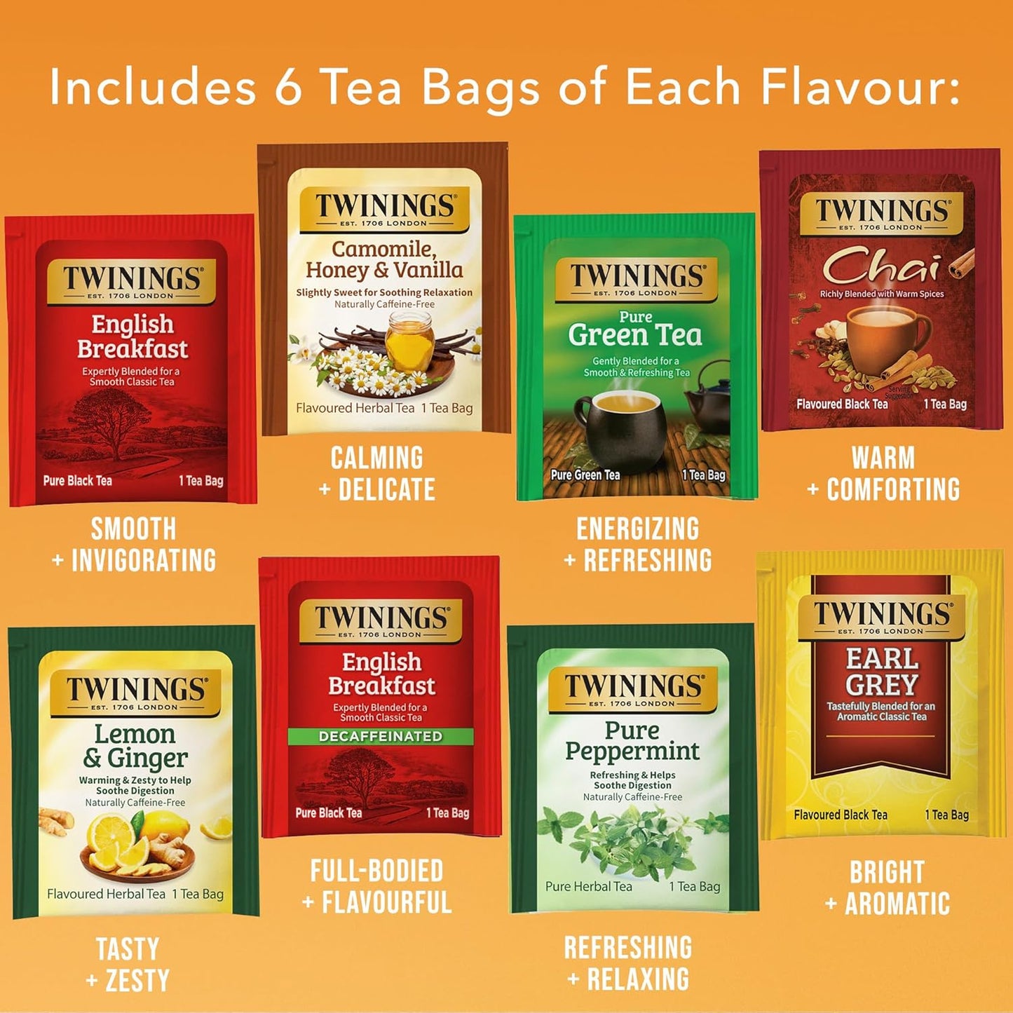 Twinings Tea Classics Collection Gift Box Variety Sampler, 48 Tea Bags (Pack of 1), Enjoy Hot or Iced, Includes Black, Herbal, Green, & Chai Teas