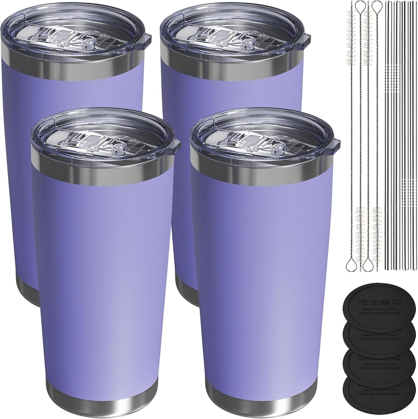 Travel Coffee Tumbler 20oz, 4 Pack Leakproof Travel Coffee Mug with Lid and Straw, Stainless Steel Double Wall Vacuum Insulated Tumbler for Hot/Iced Drinks (Textured Matte, Periwinkle)