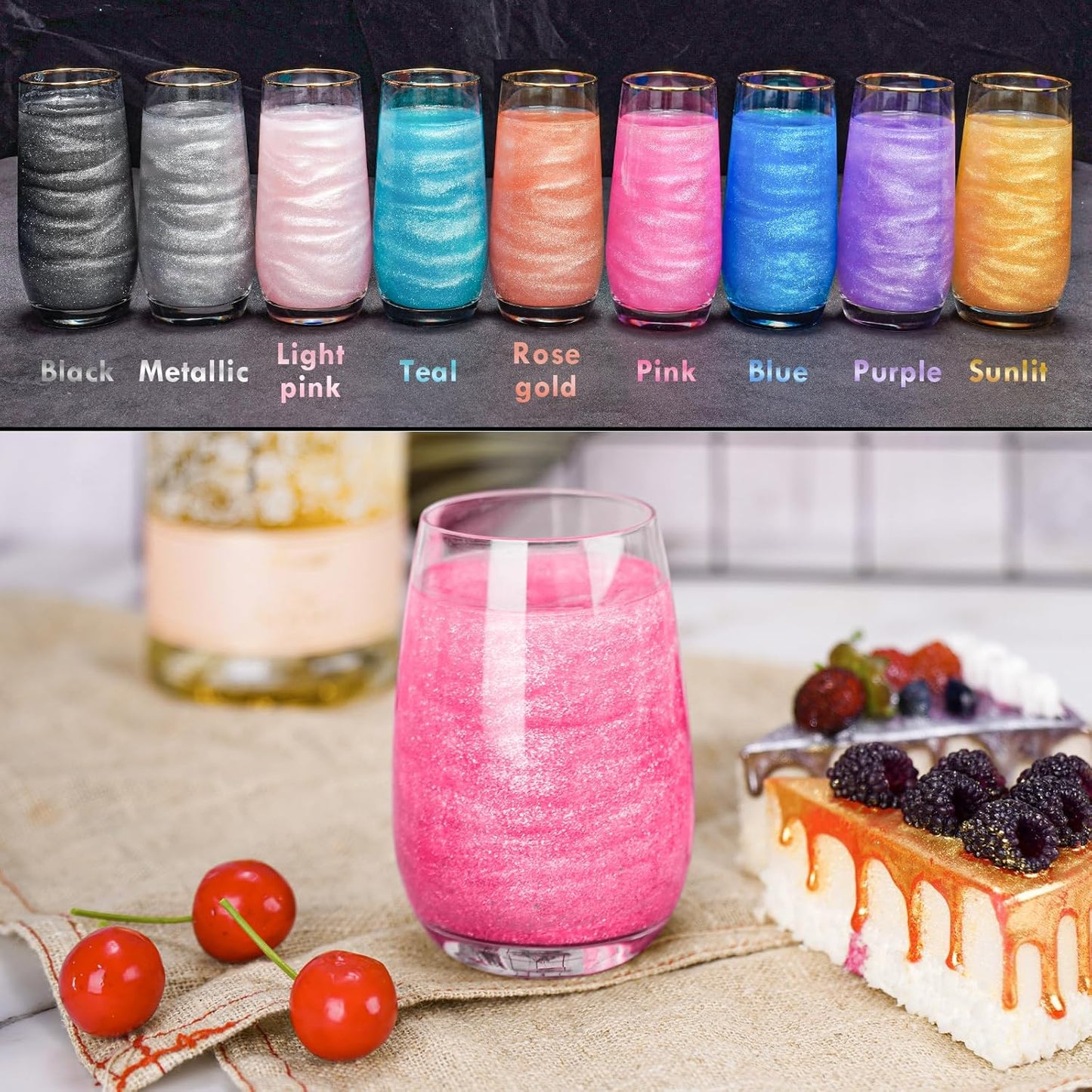 NiHome Edible Food-Grade Glimmer Powder Glitter Luster Dust Metallic Food Decorating Sprinkle Glimmery Dust for Drink Wine Beverage Cake Candy Dessert Bakery Restaurant Vegan (0.18oz/5g, Pink)