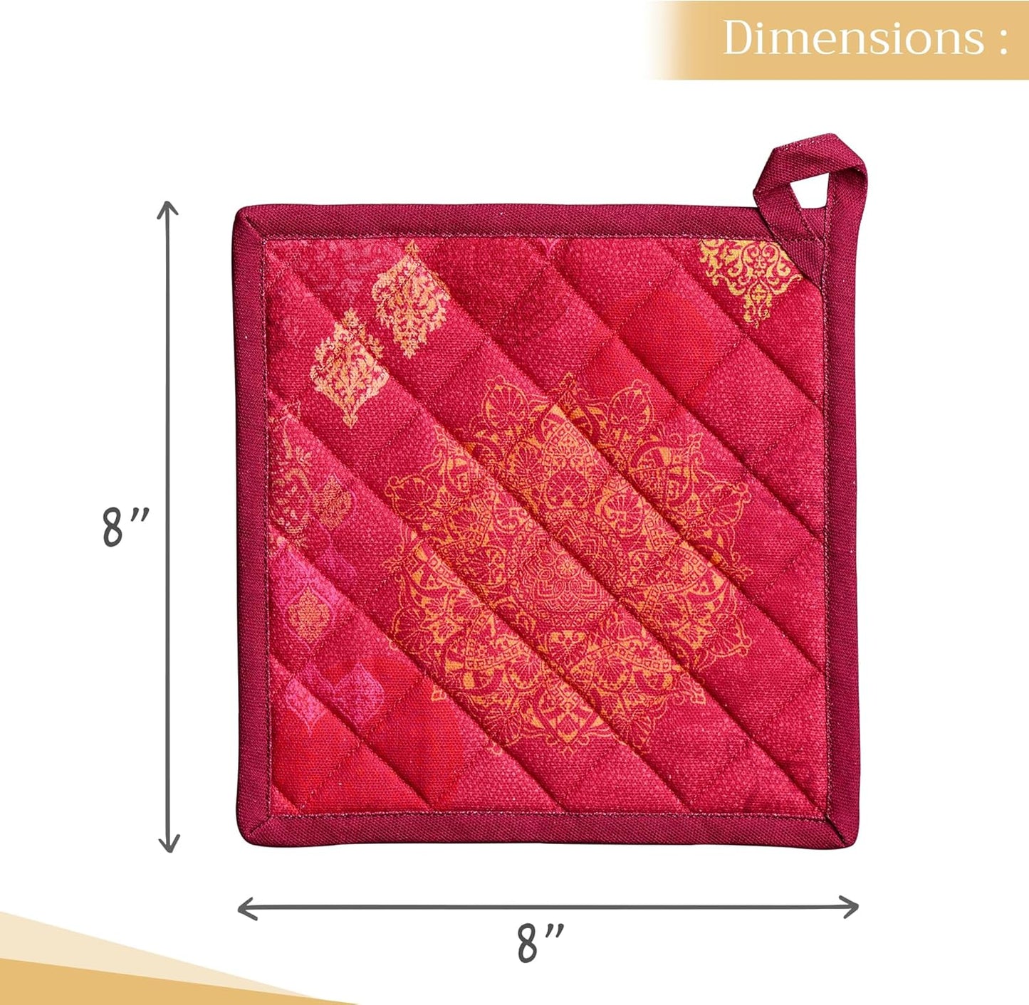 Maison d' Hermine Pot Holders 100% Cotton Heat Resistant Potholders 8" x 8" Hot Pads with Loop BBQ, Cooking, Baking, Grilling, Kitchen, Handling Hot Pans (Pack of 1, Versailles)