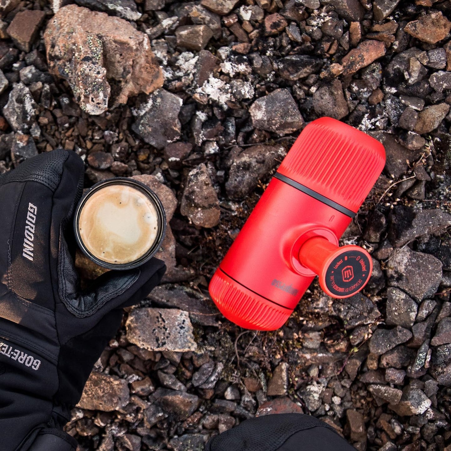 WACACO Nanopresso Portable Espresso Maker, Upgrade Version of Minipresso, 18 Bar Pressure, Mini Travel Coffee Machine, Manually Operated, Perfect for Camping and Hiking, Red